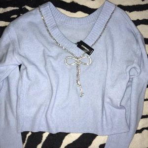 New! SOLDOUT Express Rhinestone Convertible Embellished Bow Tie Sweater